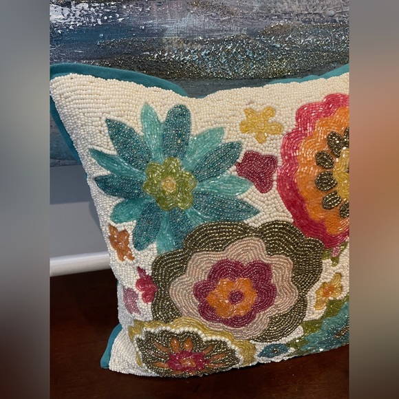 Pier 1 Beaded Floral Pillow - Picture 2 of 7